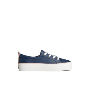 Navy Sperry Crest Vibe Leather Platform Sneaker | 4519-PRWLY