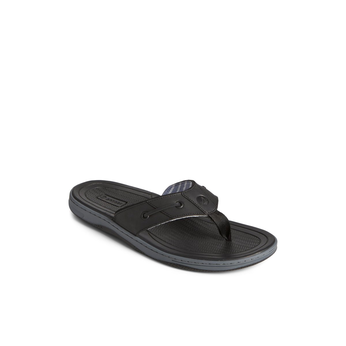 Black Sperry Baitfish Leather Flip Flop | 6589-PRGFT