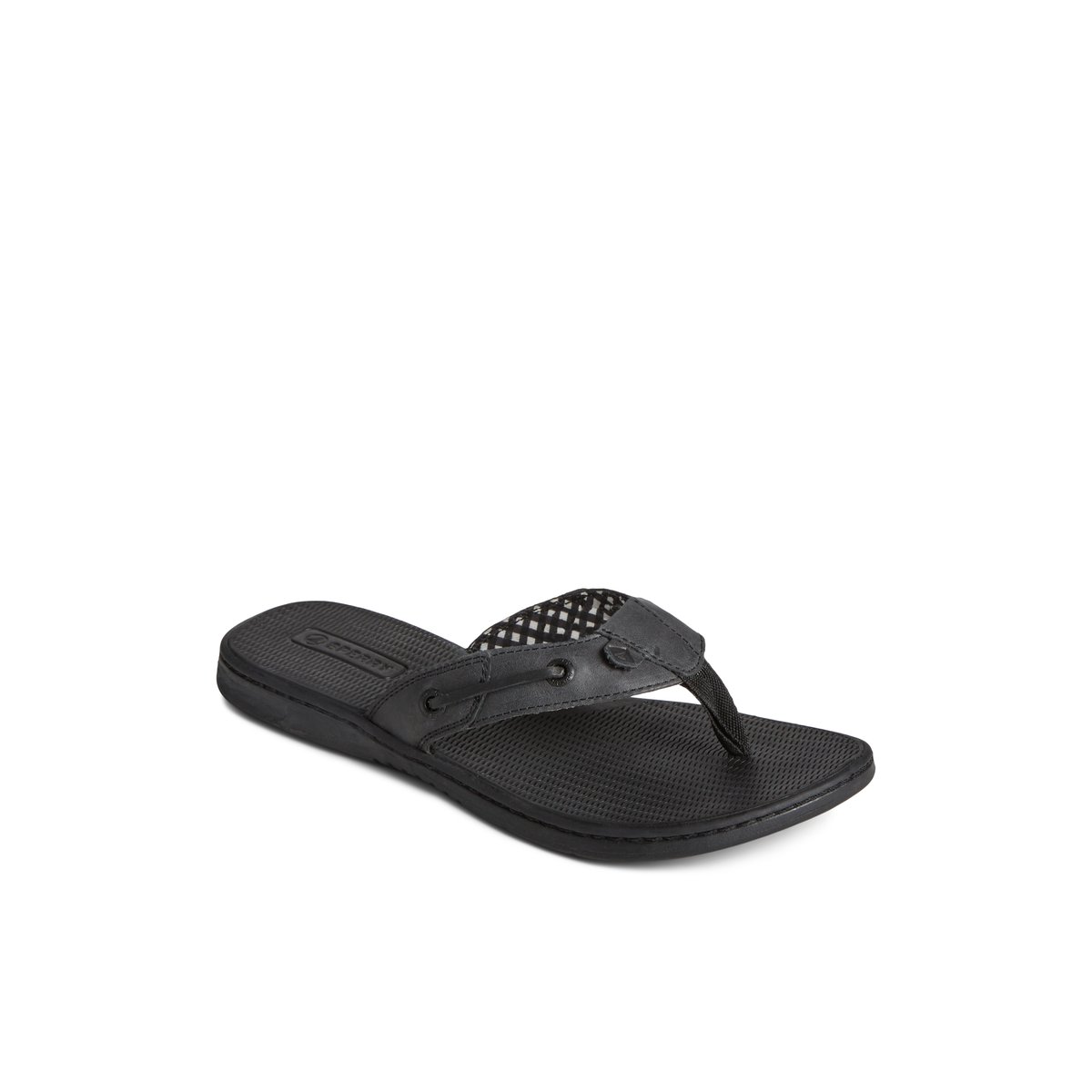 Black Sperry Seafish Leather Flip Flop | 5042-BVWSN