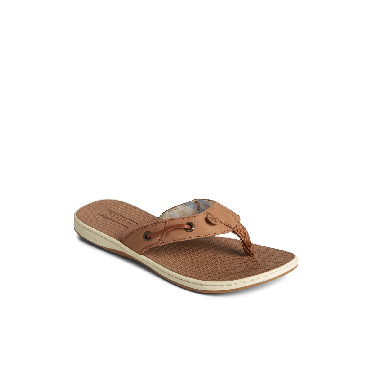 Dark Beige Sperry Seafish Leather Flip Flop | 3408-UFZIP